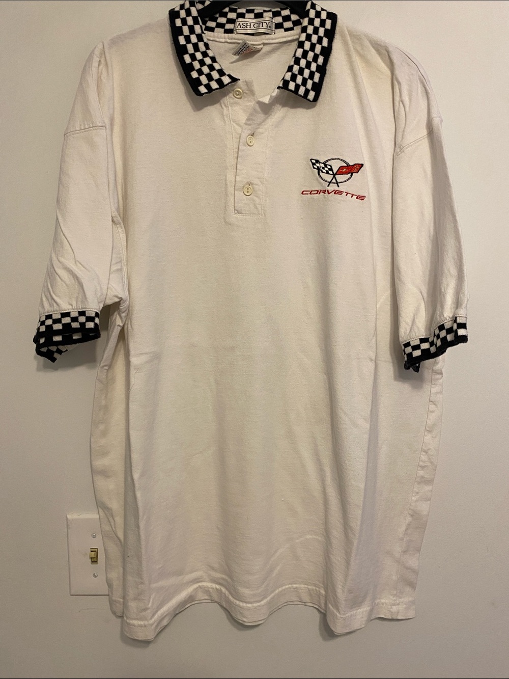 Corvette White Polo with Checkerboard Trim